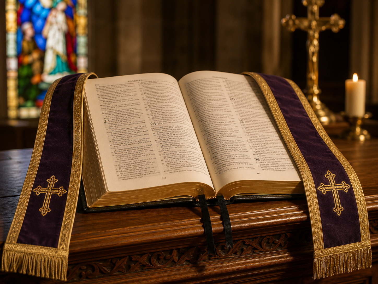 Open Bible with a priestly stole